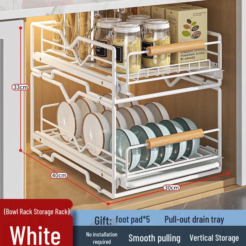 Handon Double-Layer Pull-Out Dish Rack with Storage Basket