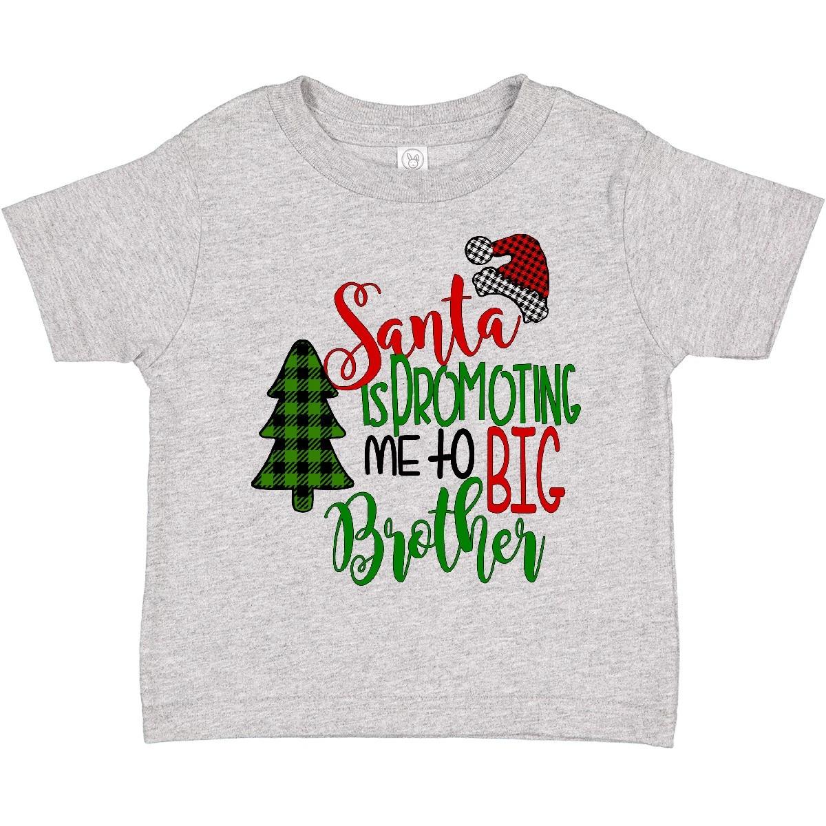 

Inktastic Santa Is Promoting Me To Big Brother Green Plaid Tree Toddler kids boys T-Shirt 120