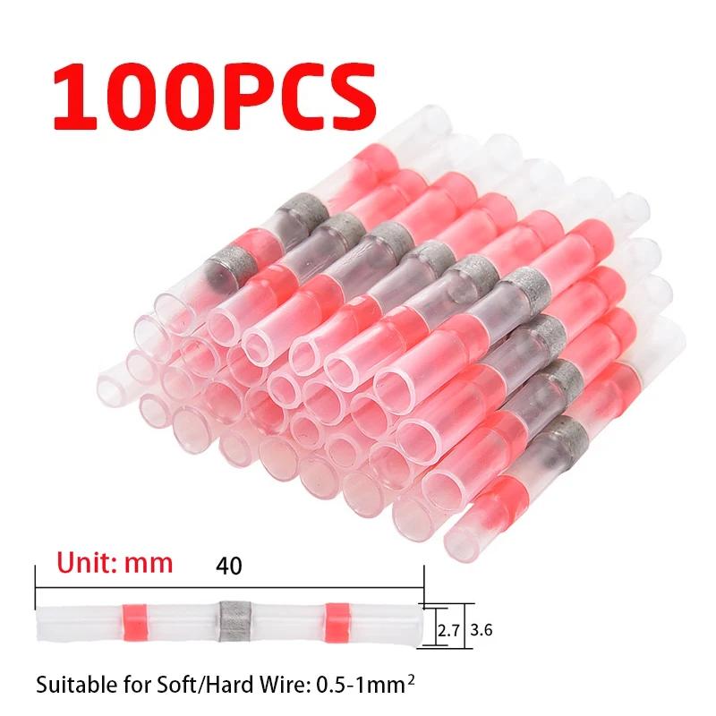 100PCS Heat Shrinkable Wire Connectors SST21 Waterproof Sleeve AWG22-18 Butt Electrical Splice Tinned Solder Seal Terminal
