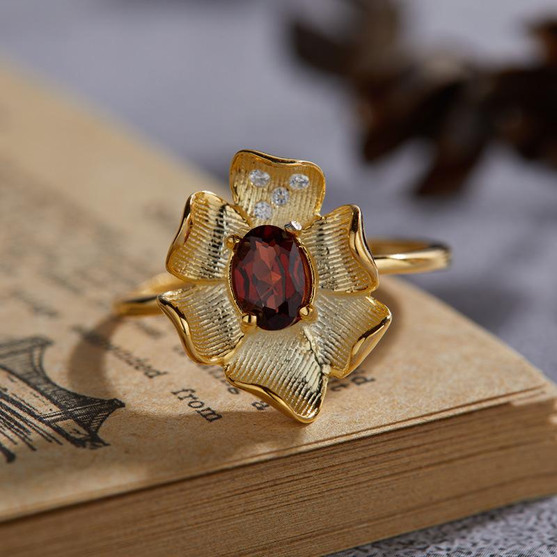 Earrings S925 Sterling Silver With Natural Treasure Necklace Women'S Flower Design Jewelry Set