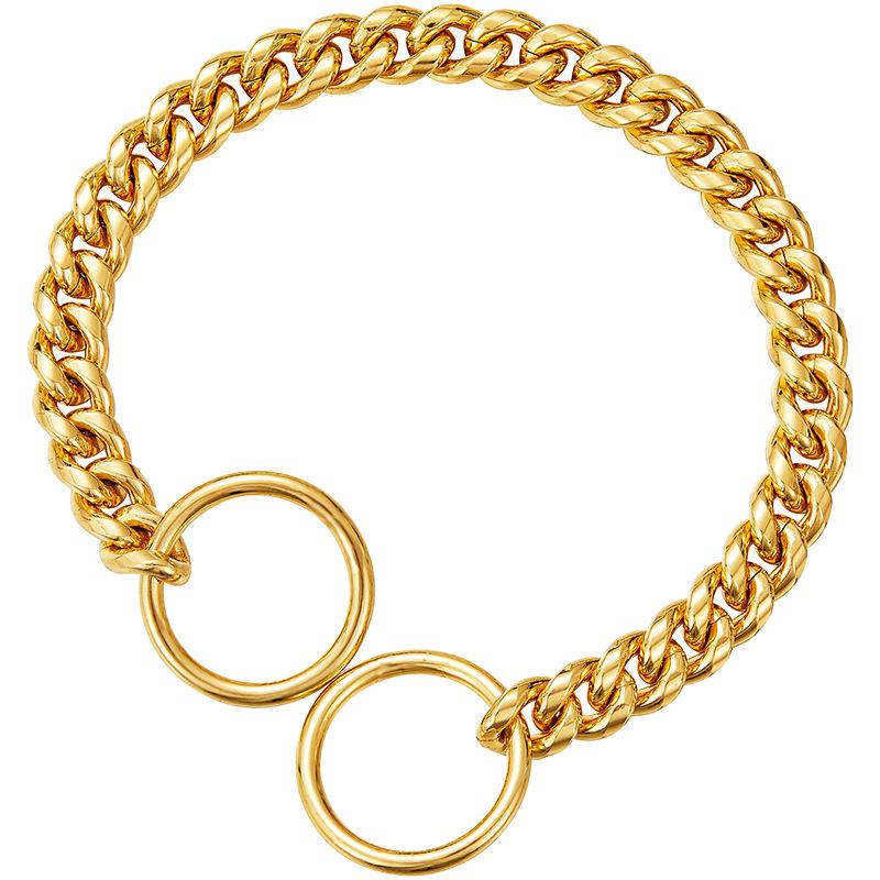 

Золотая цепочка-ошейник для собаки из нержавеющей стали 10 мм, цепочка-петля, ожерелье из титановой стали 55cm（22inch）