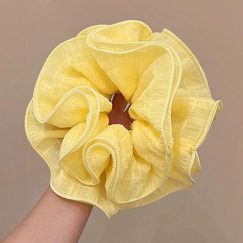 Extra Large Pleated Blue Scrunchie - Korean Style Hair Tie for Women