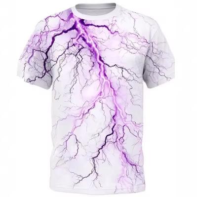 Herren T-Shirt mit 3D-Blitzmuster Sommer kurzärmelig lässig Rundhals atmungsaktiv Streetwear personalisiertes Oberteil