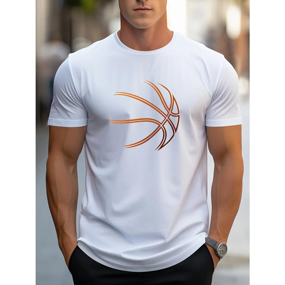 Summer Men's 100% Cotton Comfortable Casual Loose Oversized Basketball Pattern Print Sports Round Neck Short Sleeved T-shirt