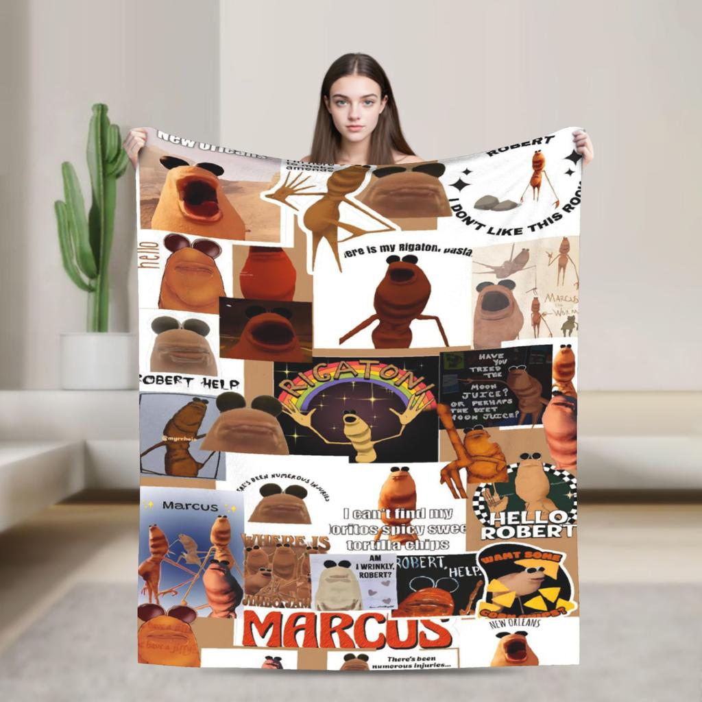 Marcus The Worm Funny Meme Robert Help Blanket Flannel Vintage Soft Throw Blanket for Home Summer