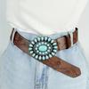 Oval Turquoise Buckle Waist Belt Brown Embossed Dress Waistband  Belt Decoration