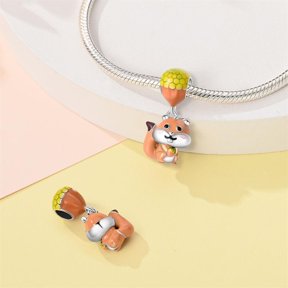 Original Charms Copper Cute Squirrel Pendant Beads Fit Bracelet Women Jewelry Making Diy Gift
