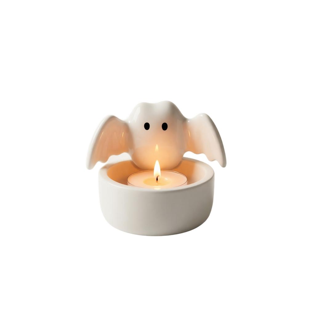 Ceramic Bat Candle Holder Ghost Shaped Home Decor Ornament for Aromatherapy Tealight Tabletop Decoration Halloween Party