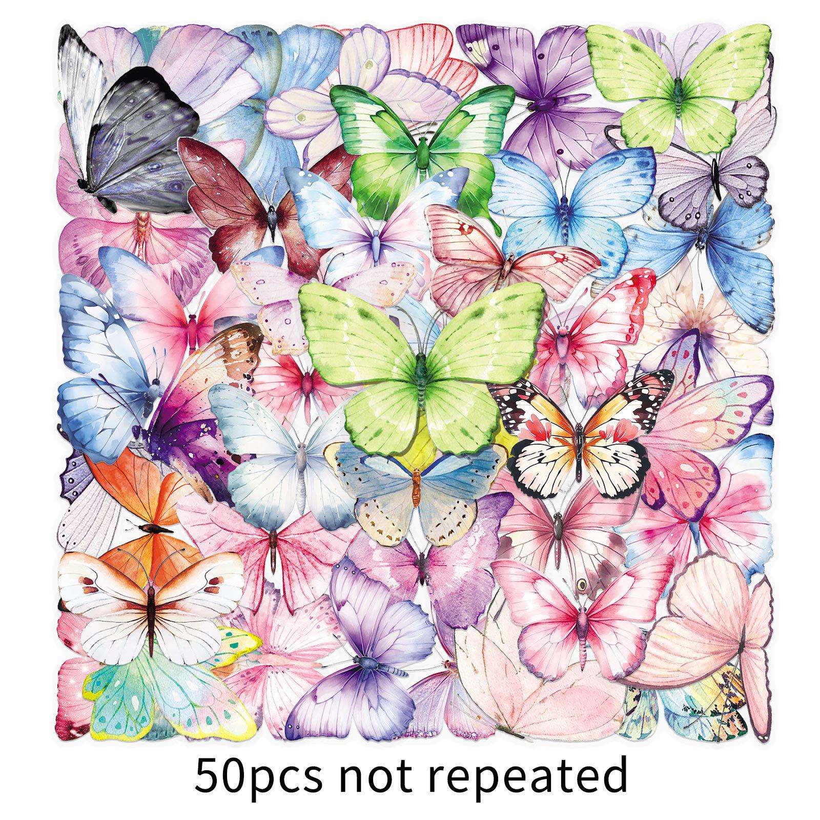 50 Butterfly Transparent Waterproof Stickers - Insect, Heart, and Girly Designs for Phones and Refrigerators