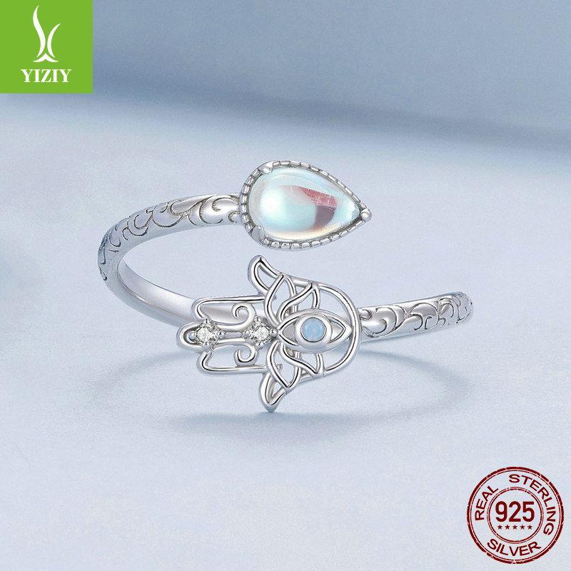 Pattern Fatima Lucky Hand Open Ring, Chao Opal S925 Sterling Silver Ring