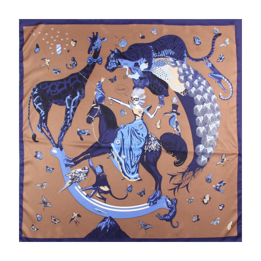 

Шелковый твиловый шарф ручной работы с принтом животных для женщин, квадратный платок, палантин, эшарп с закрученными краями, фуляр, бандана, хиджаб, 90 см 90CM x 90CM