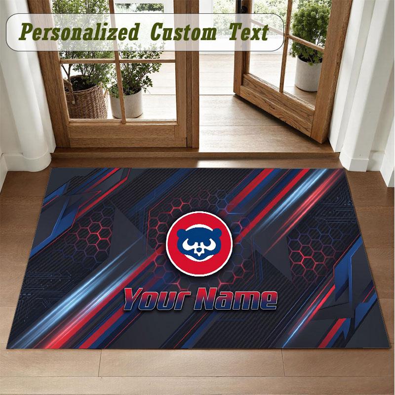 Crystal Velvet Square Rug Custom NameChicago Cubs Pattern Non Slip Home Floor Decor Rug