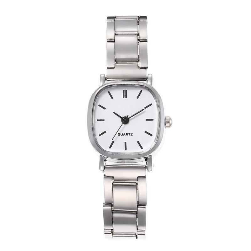 

Student Watch Woman Vintage Square Minimalist Quartz Steel Band For Study Use Black White