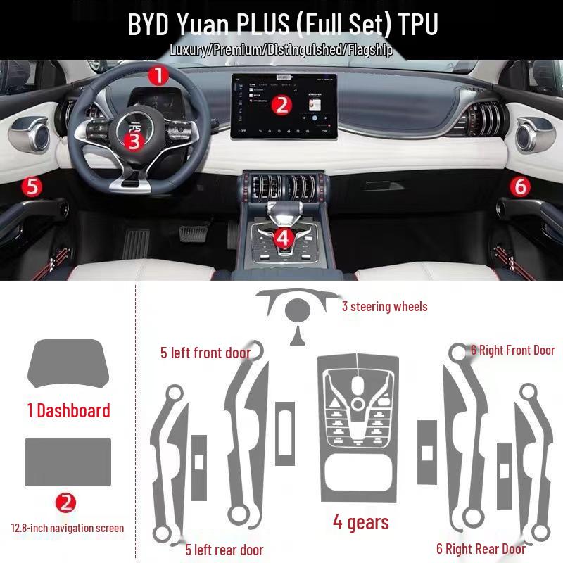 BYD Yuan Plus Interior Film: Protective Transparent Central Control Film for 25 Models