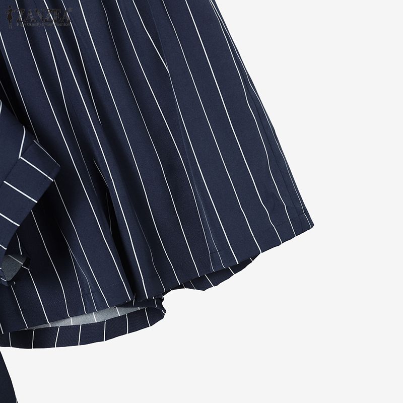 ZANZEA Women Stripe Print Short Sleeve Blouse and Shorts Summer Two Piece Suit Sets