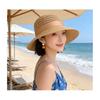 (One Size, Khaki) Women's Summer Straw Hat Wide Brim Beach Cap Outdoor Hollow Sun Hat with Bowknot
