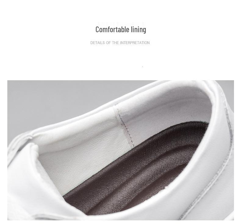 Men's Plus Size Korean Style Casual Cowhide Low-Top Lace-Up Sneakers - Trendy All-Season White Shoes