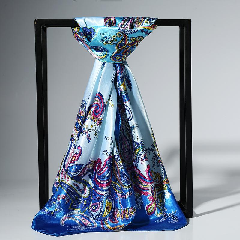 90cm Fashion Silk Satin Scarf For Women Headband Floral Print Kerchief Hijab Scarves Fermale Square Shawls and Wraps Neck Scarfs