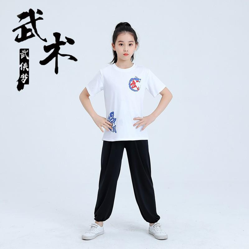 Kids Breathable Cotton Cycling Jersey Set Martial Arts Training Performance Uniform Short Sleeve Sport Tops Pants