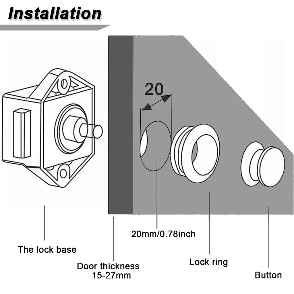 2x Chrome Push Button Szuflada Szafka Drzwi Zatrzask Gałka Zamki Szafki Bezpieczeństwo Blokada Ochrona Catch Lock Caravan RV Samochód kempingowy
