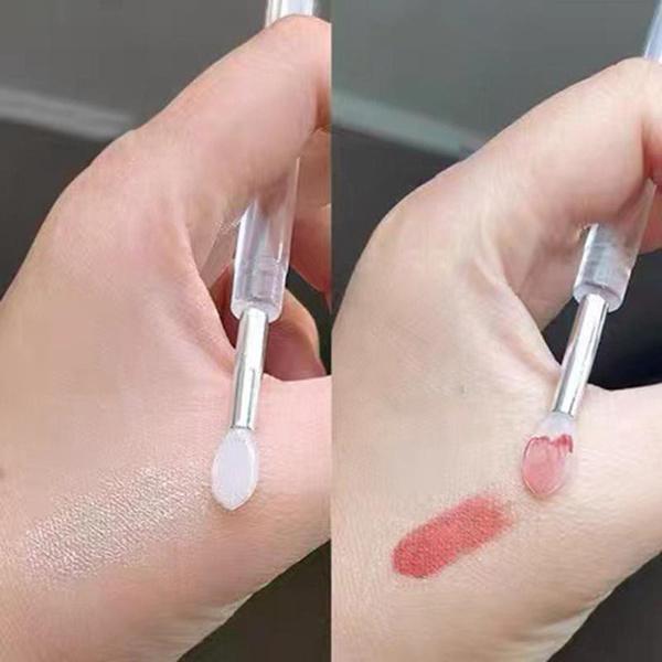 1pcs Flat Silicone Applicator Sticks Reusable Lip Brush With Cover For Dust Prevention Silicone Nail Powder Applying Tools