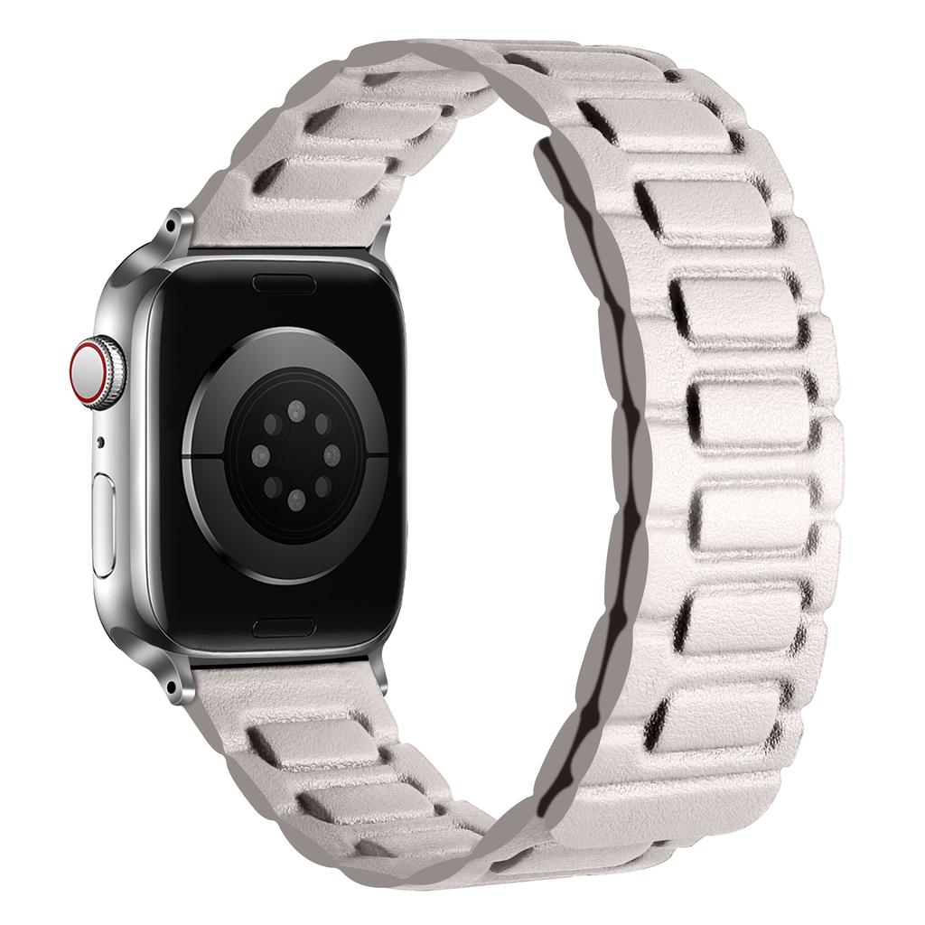 Watch Band For Apple Watch Series 10 9 8 7 SE 6 5 4 3 2 1 42mm 41mm 40mm 38mm 3-Bead Magnetic Leather Strap