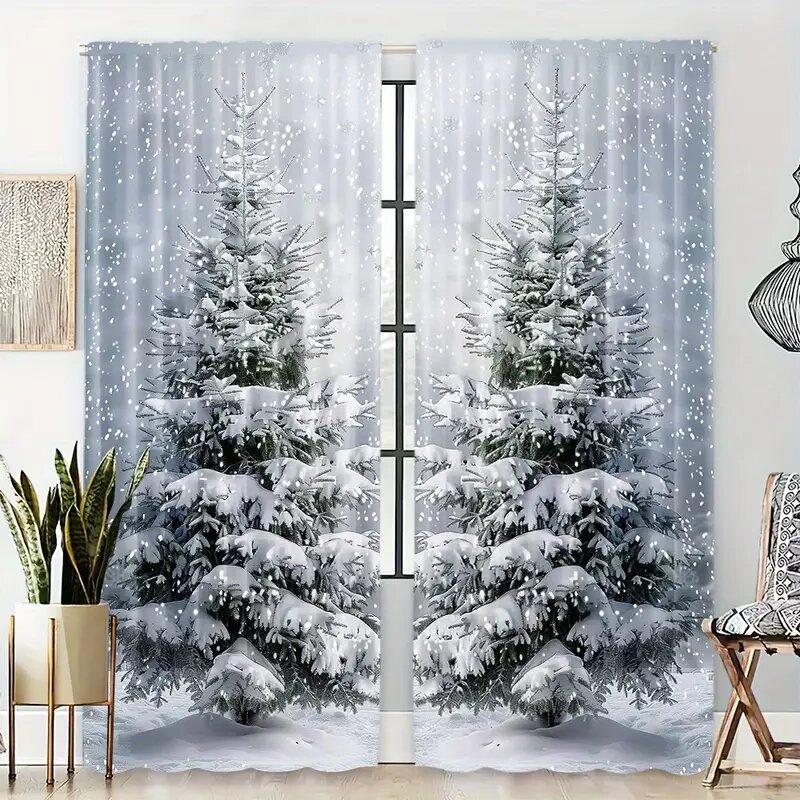 Christmas tree printed curtains, pole bag curtains, bedroom and living room decoration, home decoration, Christmas decoration