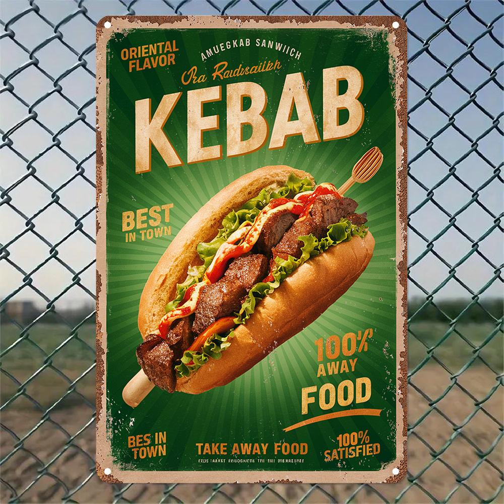 

DORA Tin Sign Vintage Metal Tin Sign Wall Decor Rustic Kebab Sandwich Plaque Garage Bar 20x30cm（7.8x11.8inch）