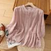 Plus Size Women Summer Loose Vintage O-neck Shirt Cotton Linen Casual Shirts Office Lady Tops