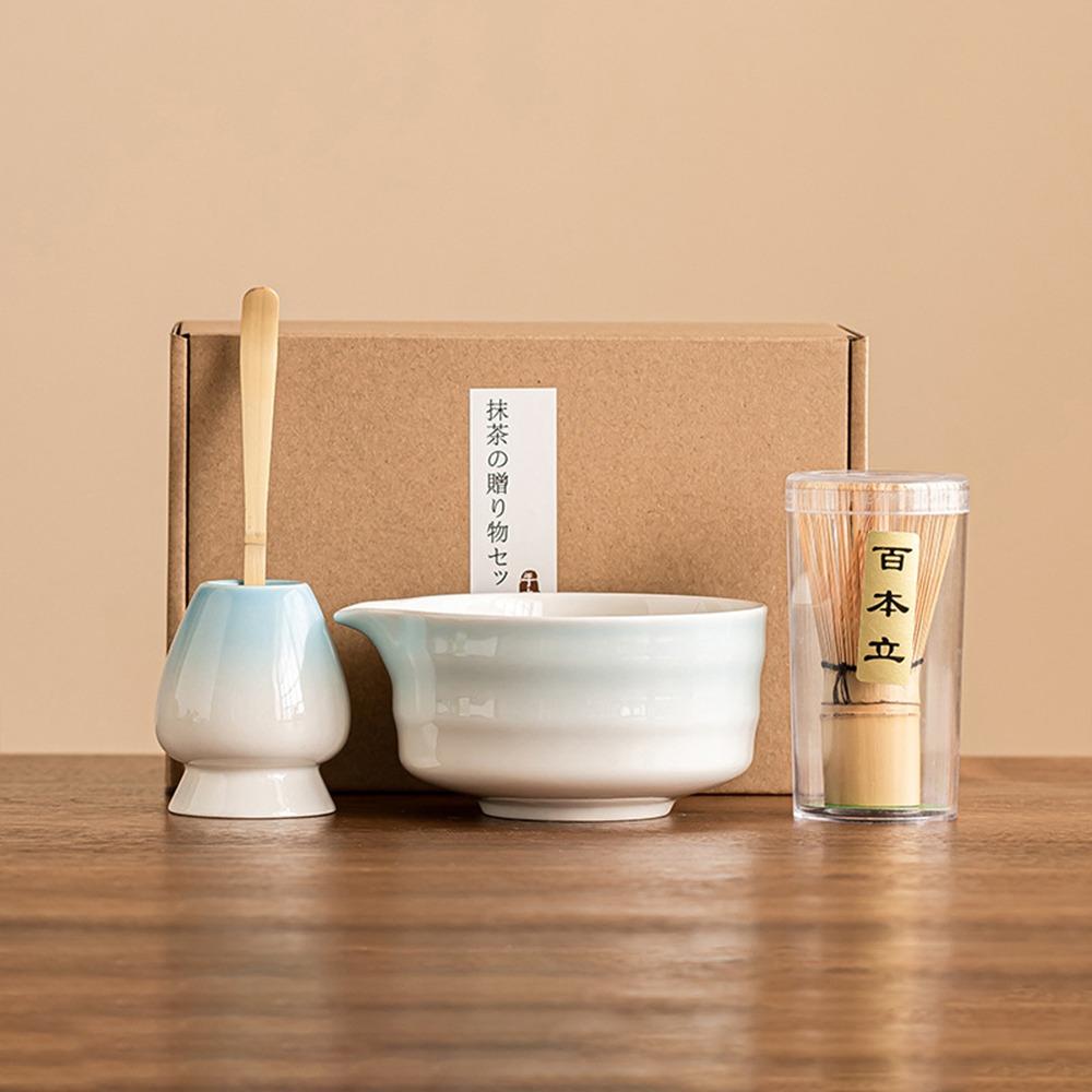 4PCS Food Grade Japanese Matcha Tea Set Bamboo Ceramic Japanese Chasen Matcha Whisk  Stirring