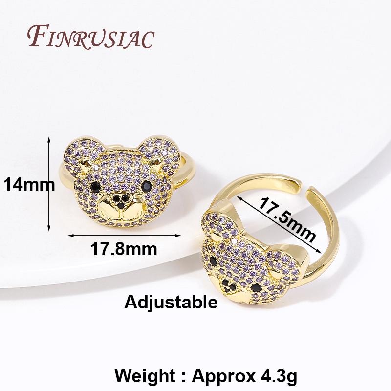 

18K Gold Plated Inlay Colored Zircon Brass Bear Ring Fashion Adjustable Open Ring For Women Jewelry Accessories Wholesale 1 Piece
