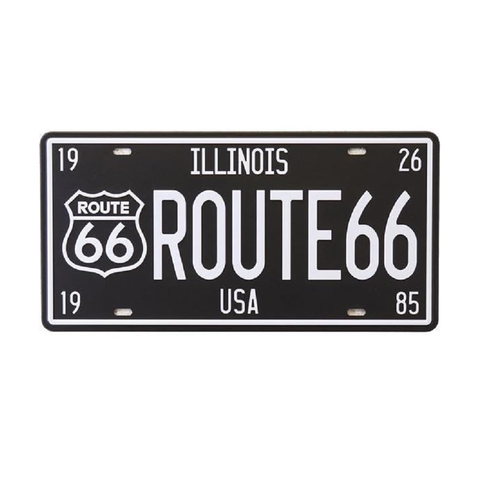 KitMall Tin Sign Route66 R66 Number Plate Style American Retro Interior (black)