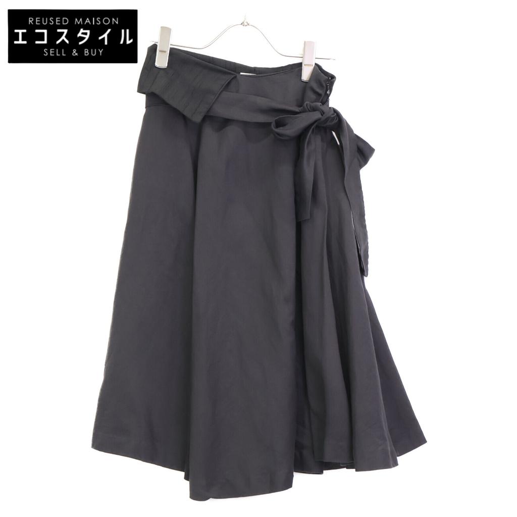 DRIES VAN NOTEN Black waist ribbon belt cotton and linen pleated skirt skirt 34 blackUsed