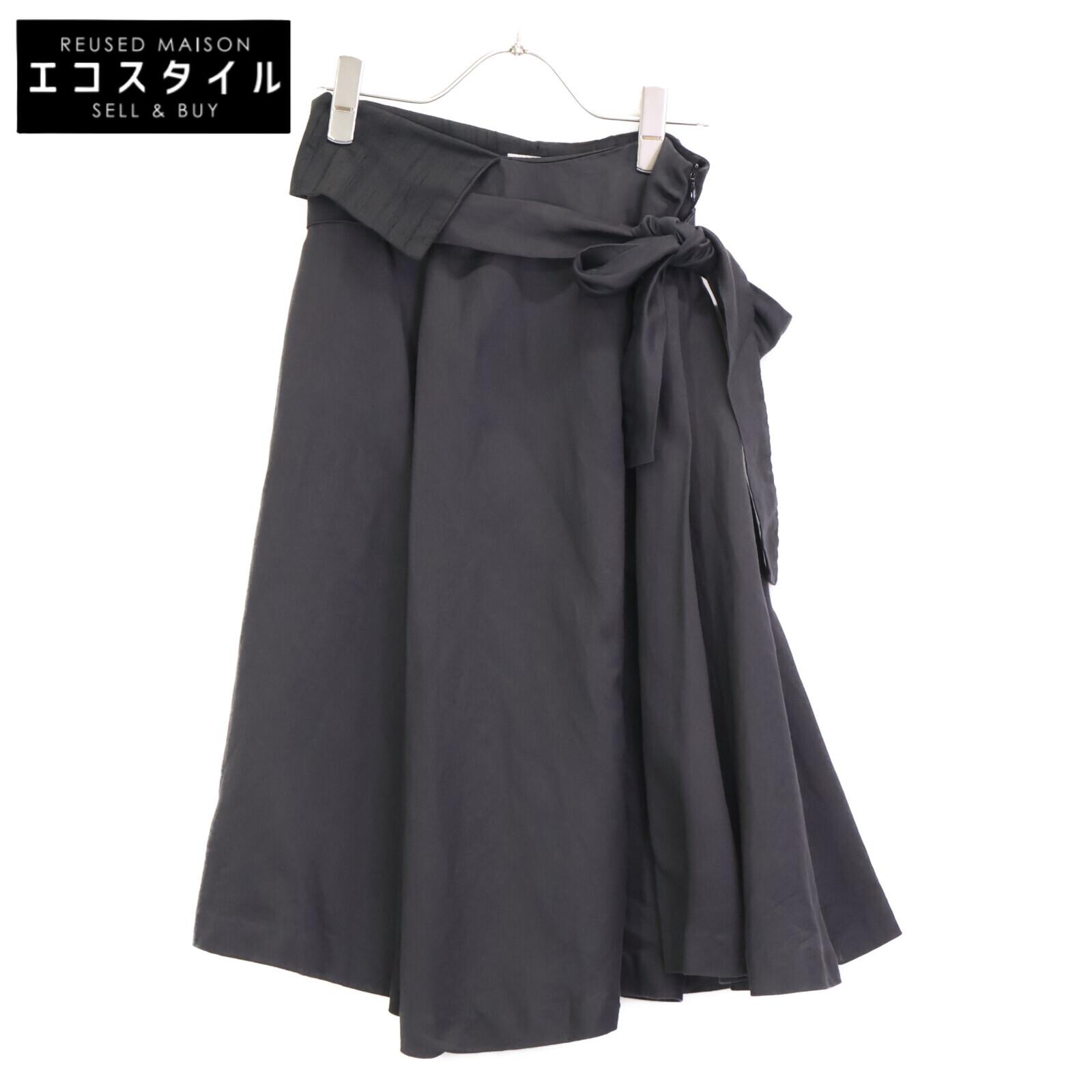 

DRIES VAN NOTEN Black waist ribbon belt cotton and linen pleated skirt skirt 34 blackUsed