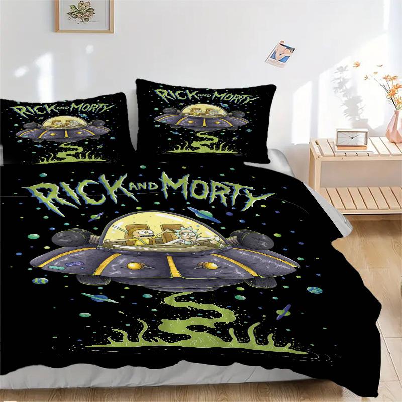 

Rick and Morty Spaceship Adventure Bedding Set Comforter Cover Gift for Bedroom,Includes 1 Cover and 2 Pillowcases, No InsertB311 135x200cm