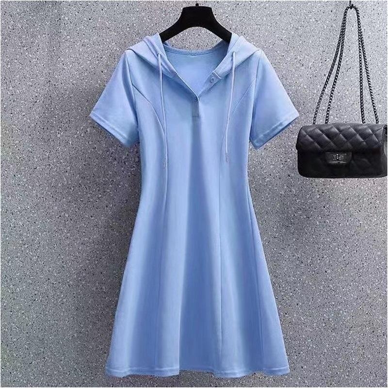 Women's Summer Hooded Dress Short Sleeve A-Line Casual Sports Dress