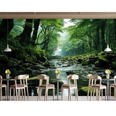 Mural de bosque moderno con cascada, papel tapiz, gran paisaje natural, mural de pared para dormitorio, sala de estar, decoración del hogar