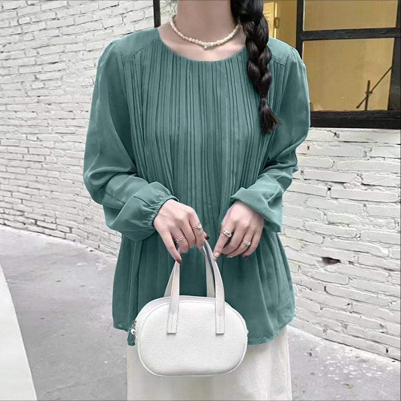 ZANZEA Women Casual Round Neck Solid Color Loose Long Sleeve Blouse