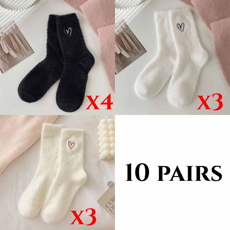 

Женские осенне-зимние утолщенные теплые носки из норкового бархата с ворсом, однотонные вышитые домашние носки-сапожки 10 pairs
