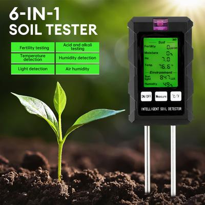 6 In 1 Digital Soil Tester Multifunctional Soil PH Detector Moisture Fertility pH Temperature Humidity Light Meter for Garden