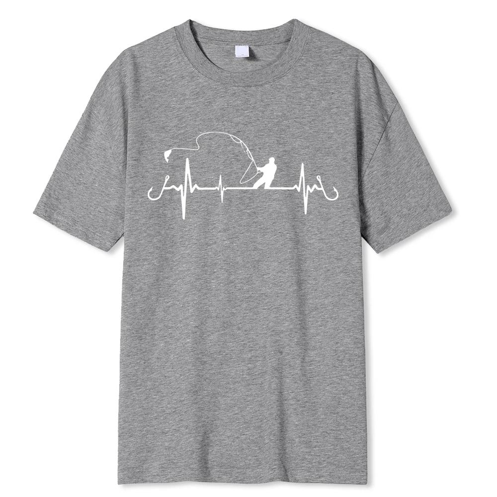 Cotton Oversize Tee Fishing Heartbeat Novelty Funny T Shirt Hip Hop Tshirt Streetwear T-Shirt Harajuku Shirt Shirt Male
