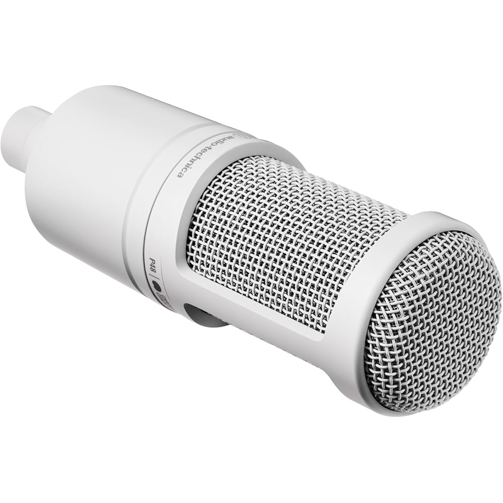 Audio-Technica AT2020 CWH Condenser Microphone XLR Complete White with Pop Filter and Shock Mount for Streaming and Recording