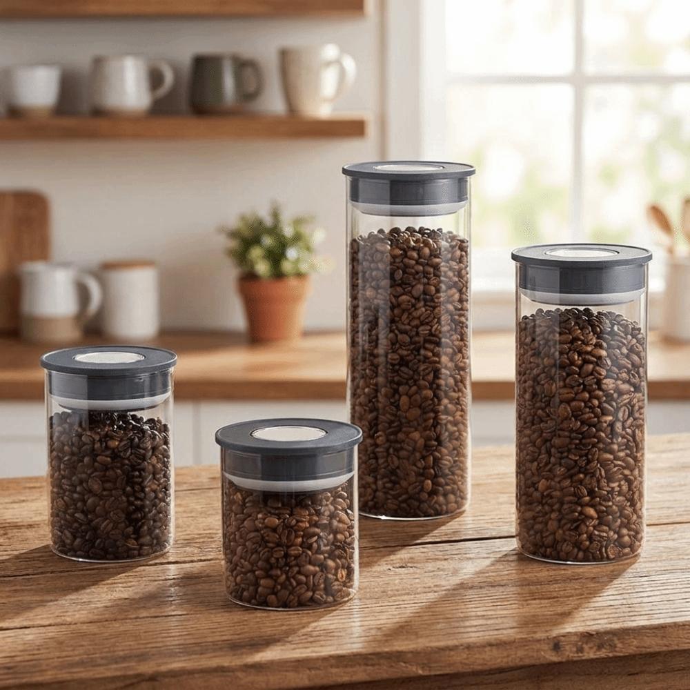 Glass Vacuum Coffee Canisters Transparent Coffee Beans Storage Bottle Grain Storage