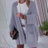 Women's Knit Pocket Cardigan Sweater - Solid Color, Loose Fit, Autumn/Winter Fashion