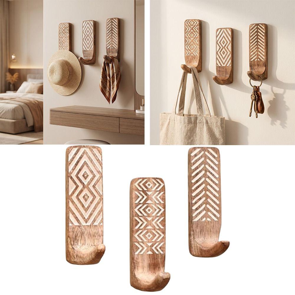 3pcs Wooden Wooden Wall Hooks Space Saving Home Organizer Heavy Duty Wall Hanging Hanger Porch