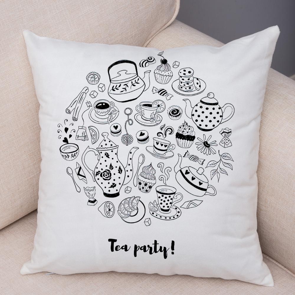 Coffee Time Cushion Cover Colorful Stacked Cup Design Polyester Bedroom Decor Throw Pillow Case