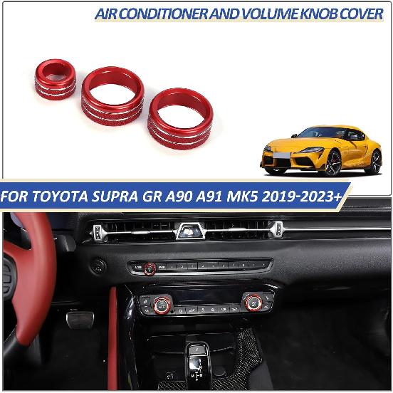Daeiclru Air Conditioner and Volume Knob Cover Compatible with Toyota Supra GR A90 A91 MK5 2018-2022, Aluminum Alloy Centre Console Air Conditioner