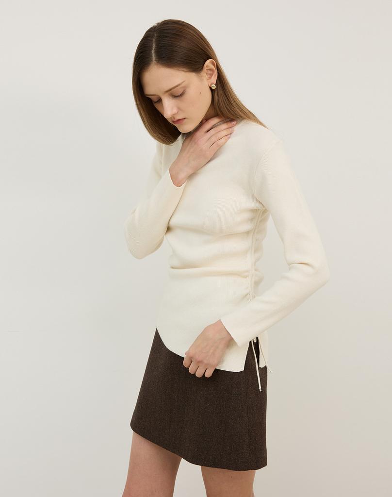 GIEMAR Mock Neck Unbalance Cut Knit Ivory