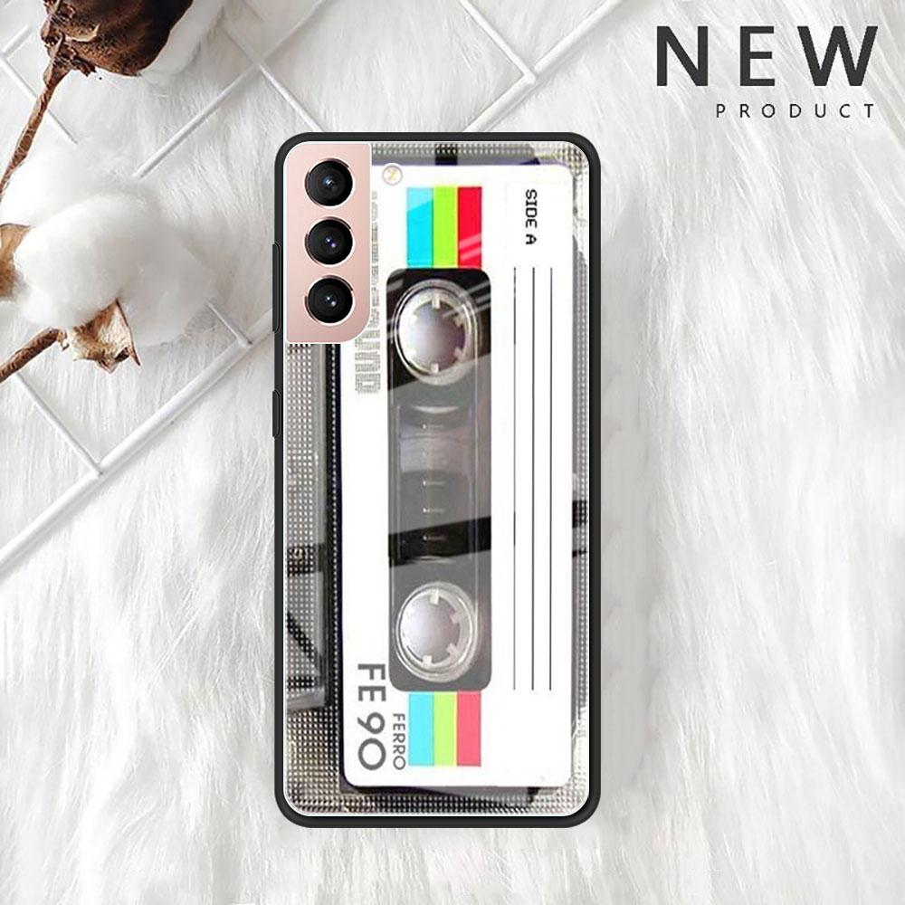 Magnetic Radio Tape Cassette Glass Case For Samsung Galaxy S22 S20 FE S21 Plus Phone Cover S10 5G S9 Note 20 Ultra 10 Lite Shell