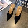 New Women Fur Slippers Pointed Toe Women Mules Slipper Ladies Elegant Dress Sandal Square Low Heel Slip on Slides Shoes